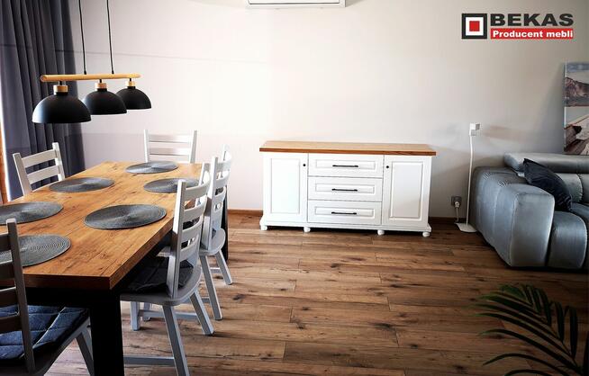 Komoda RTV Londyn Biała z Blatem Dębowym od BEKAS Meble