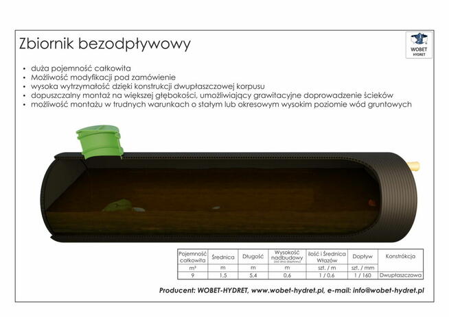 Zbiornik bezodpływowy / szambo szczelne poj. 9m3 HDPE Z