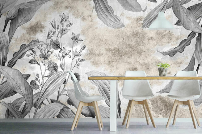 Tapeta szare liscie beton