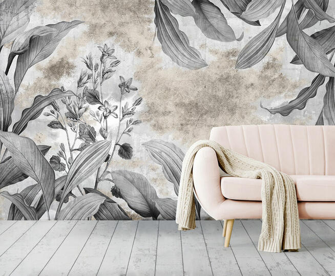 Tapeta szare liscie beton