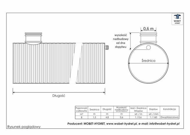 Zbiornik na szambo dwupłaszczowy 8m3 HDPE Z