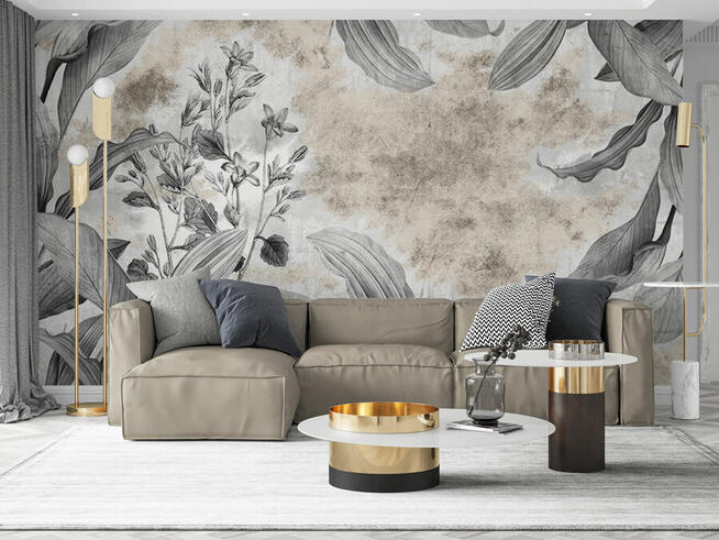 Tapeta szare liscie beton