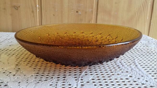 Miseczka szklana okrągła w kolorze bursztynu, Vintage,