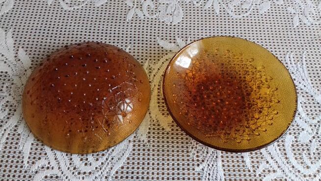 Miseczka szklana okrągła w kolorze bursztynu, Vintage,