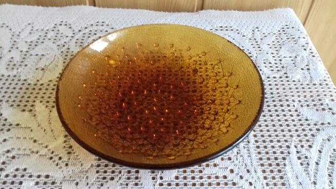 Miseczka szklana okrągła w kolorze bursztynu, Vintage,