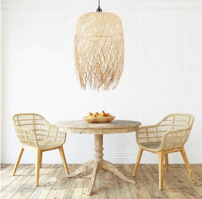 LAMPA WISZĄCA SUFITOWA BOHO NATURALNA BRĄZ TRAWA BAMBUSOWA