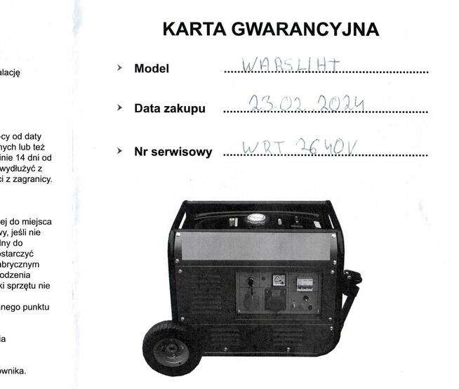 Agregat prądotwórczy WARSLIHT WRT2640V
