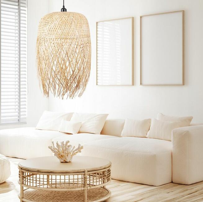 LAMPA WISZĄCA SUFITOWA BOHO NATURALNA BRĄZ TRAWA BAMBUSOWA