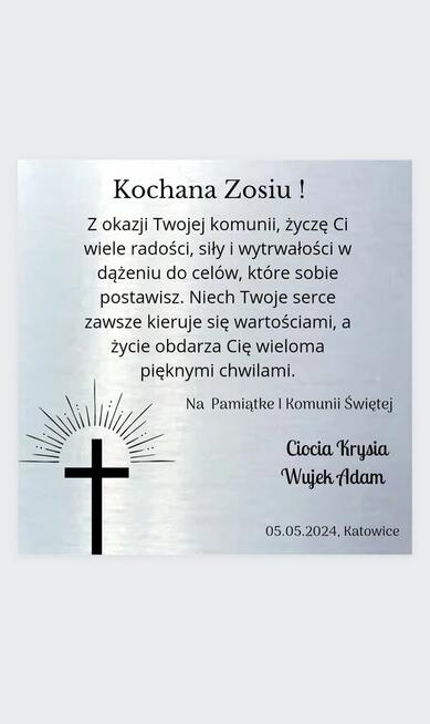 Kartka aluminiowa Elegancka srebrna złota komunia inne