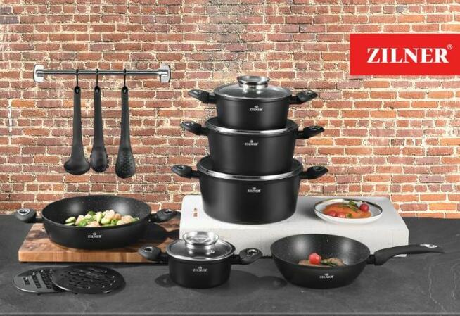 Zestaw garnków marmurkowych Zilner - 15 elementów!!