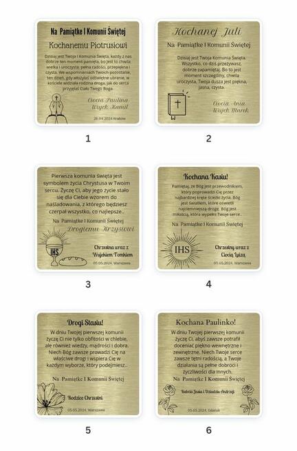 Kartka aluminiowa Elegancka srebrna złota komunia inne