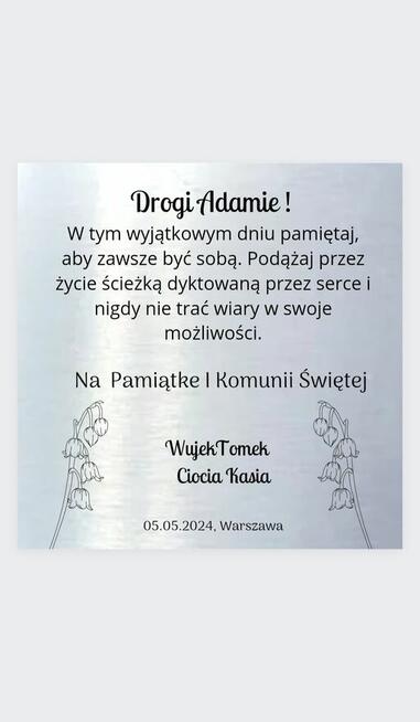 Kartka aluminiowa Elegancka srebrna złota komunia inne