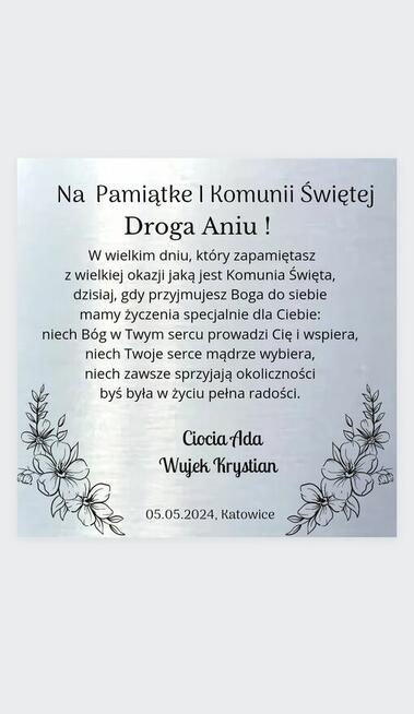 Kartka aluminiowa Elegancka srebrna złota komunia inne