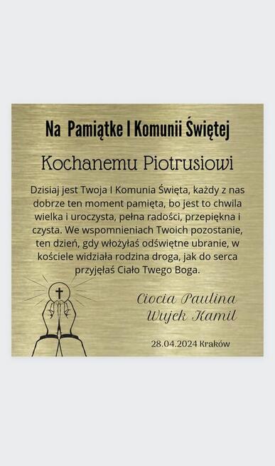 Kartka aluminiowa Elegancka srebrna złota komunia inne