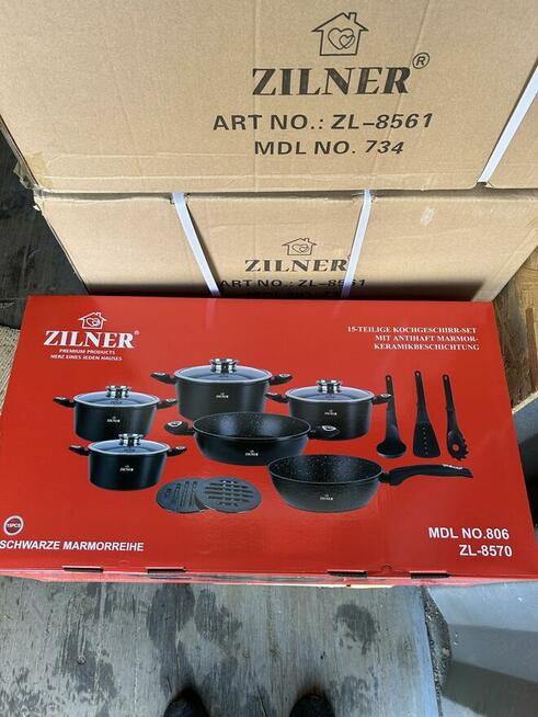 Zestaw garnków marmurkowych Zilner - 15 elementów!!
