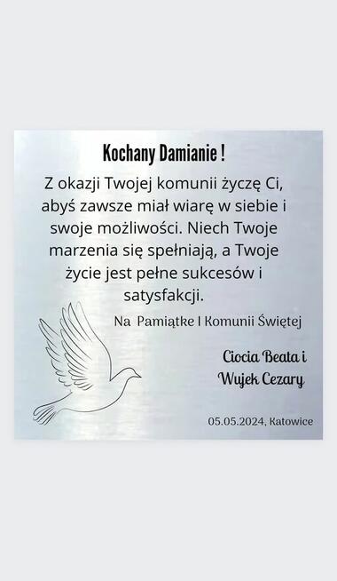 Kartka aluminiowa Elegancka srebrna złota komunia inne