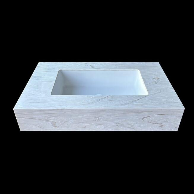 Umywalka prostokątna zintegrowana z blatem, marmo