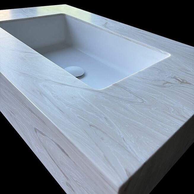 Umywalka prostokątna zintegrowana z blatem, marmo