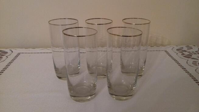 Szklanki wysokie ze złotym brzegiem, Vintage, do sprzedania