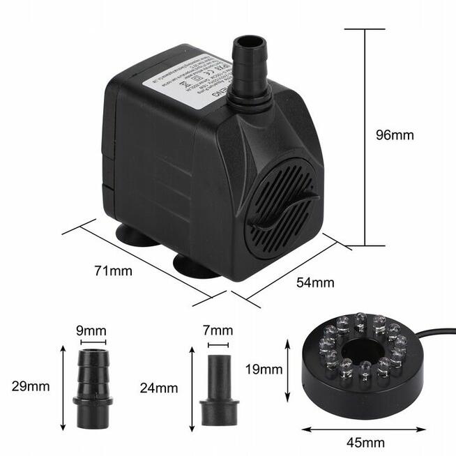 Pompa wody do fontanny.12LED.800l/h.Oczko wody.Staw.wodospad