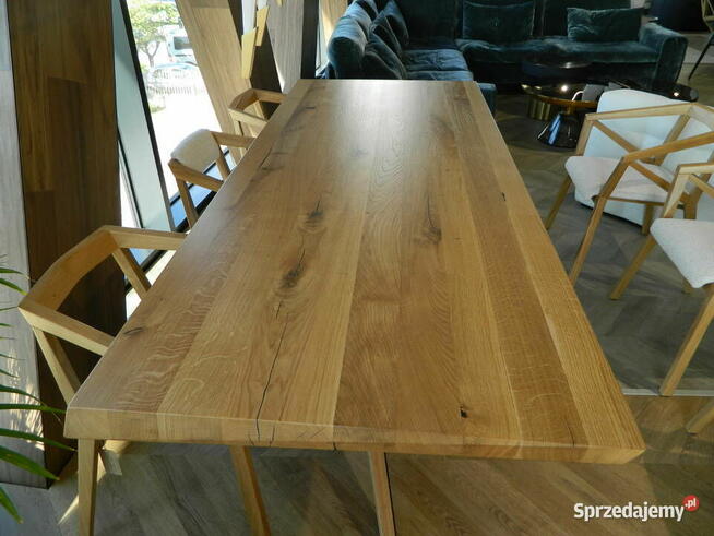 Stół dębowy 220x90cm, lity Dąb Rustyk lakier OKAZJA