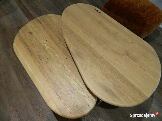 Stoliki, wypoczynek, kawowy, dębowy owalny zestaw 2 sztuki