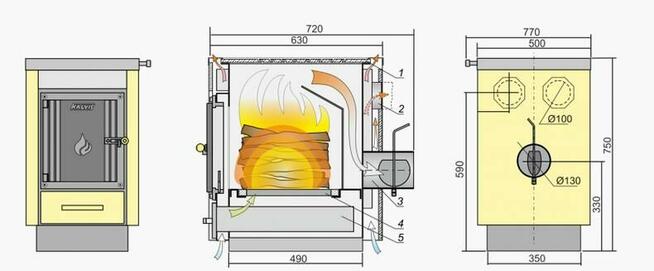 Piec kuchenny - kuchnia węglowa, Kalvis KO-2 N DGP krem