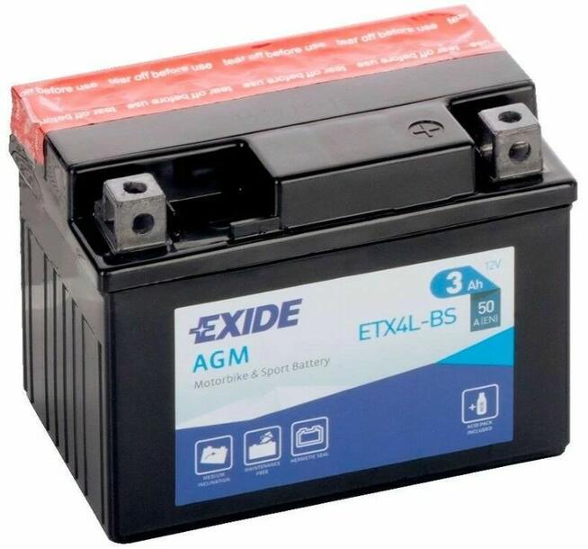 Akumulator motocyklowy 3Ah 50 EXIDE ETX4L-BS YTX4L-BS 12V P