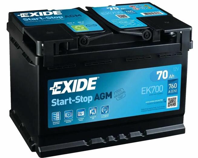 Akumulator 70Ah 760A E EXIDE AGM START&STOP EK700 prawy plus