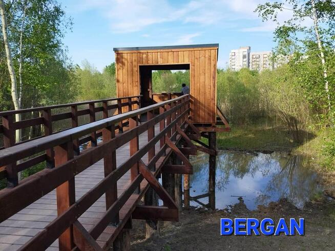 Pomost drewniany stały na palach wbijanie bicie pali