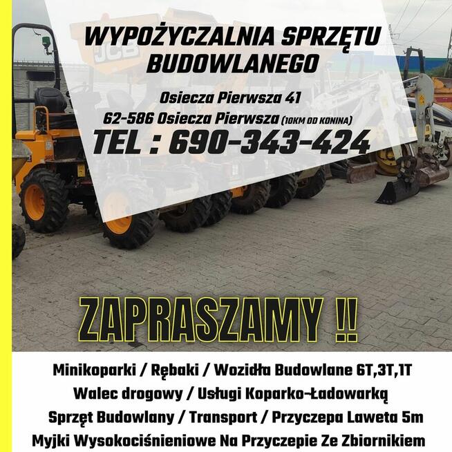WYNAJEM MINIKOPARKA RĘBAK WOZIDŁO BUDOWALNE WALEC - OSIECZA