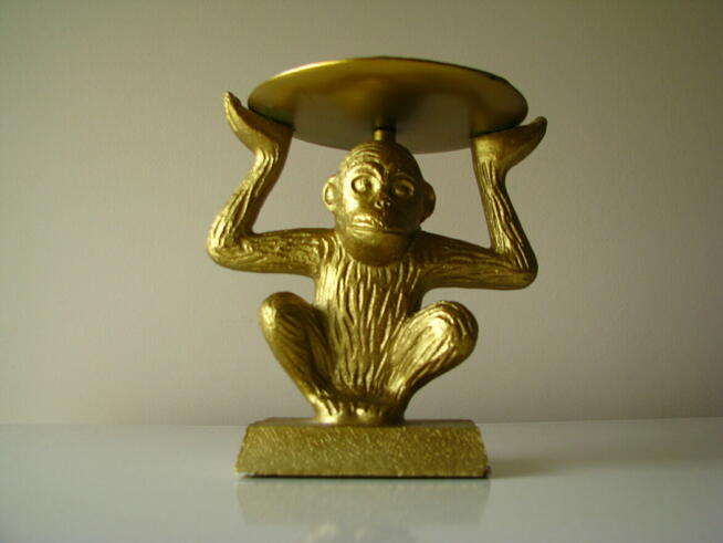 Świecznik złota małpka na dużą świecę, figurka