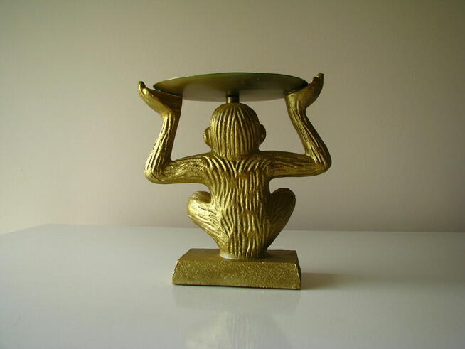 Świecznik złota małpka na dużą świecę, figurka