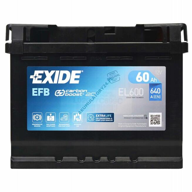 Akumulator Exide Start Stop EFB 60Ah 640A, DARMOWY DOWÓZ