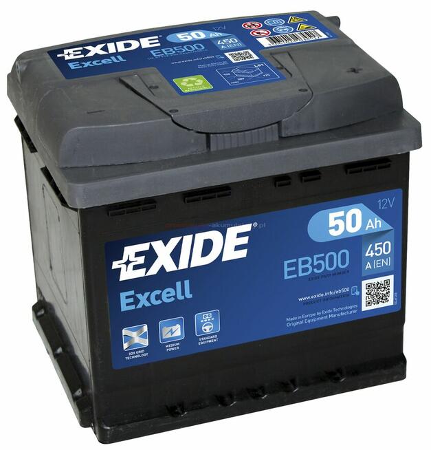 50Ah EXIDE EXCELL EB500 P+ 450A