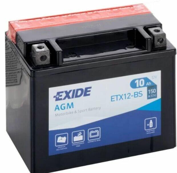Akumulator motocyklowy 12V 10Ah 150A EXIDE ETX12-BS YTX12-BS