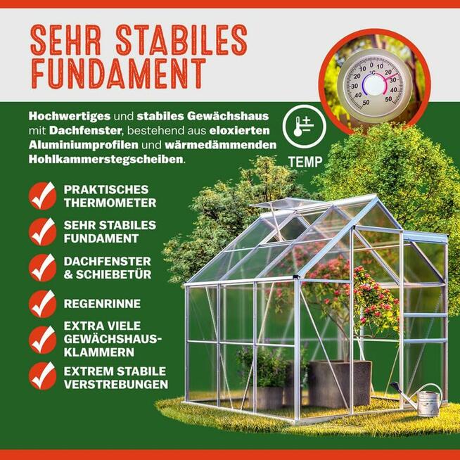 Szklarnia Aluminiowa 190x190x195cm z Fundamentem Dostawa 0zł