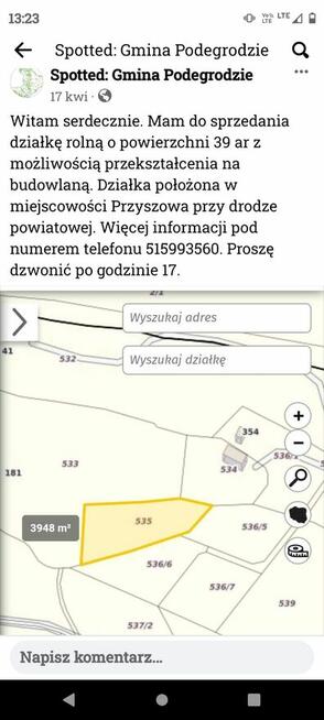 Działka rolna z możliwością przekształcenia