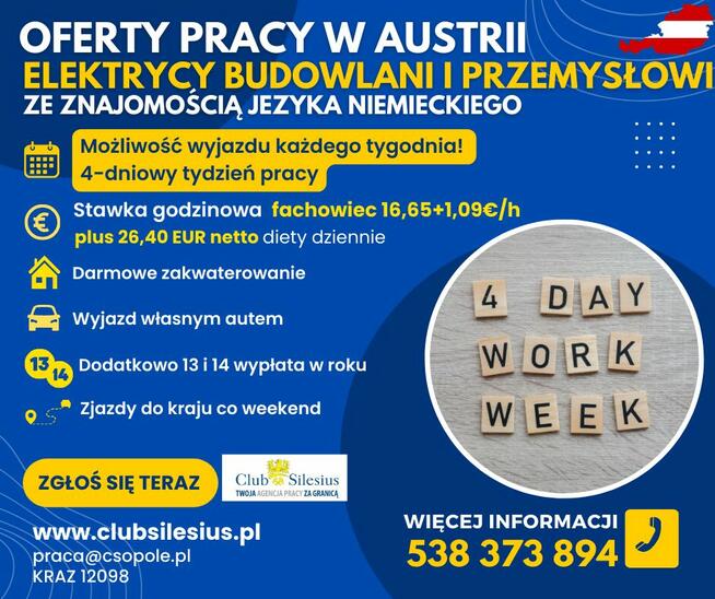 Elektrycy z j. niem. praca w Austrii