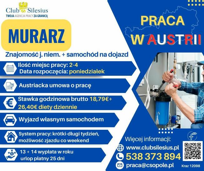 Murarz praca w Austrii 2025