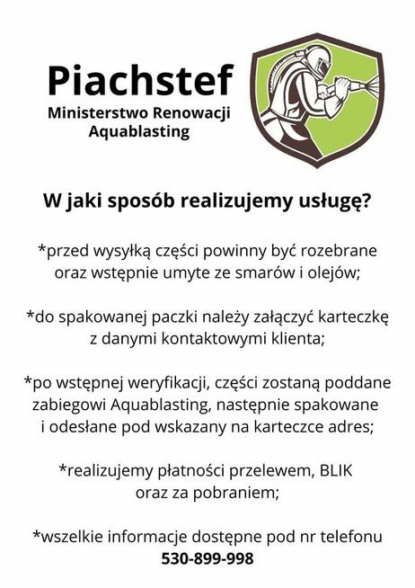 Aquablasting Szkiełkowanie na mokro Vapor blasting wsk