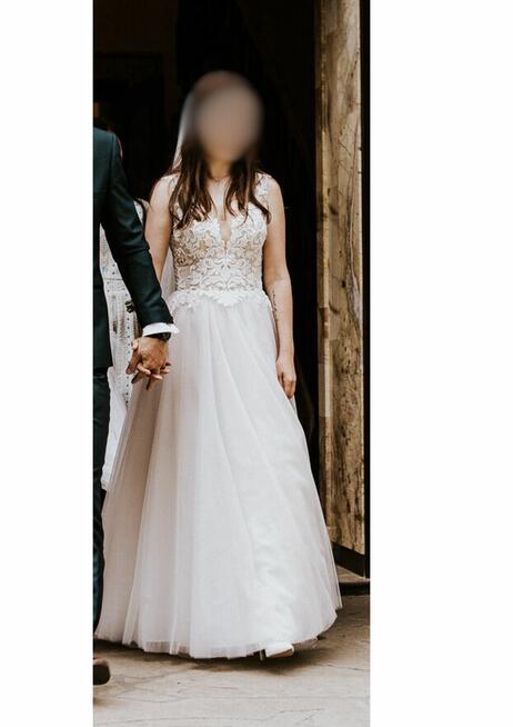 Suknia ślubna pudrowy róż. Ewa Śliwa