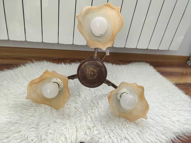 Lampa sufitowa wisząca/ żyrandol, 3-ramienna, klosze szklane