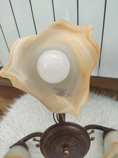 Lampa sufitowa wisząca/ żyrandol, 3-ramienna, klosze szklane