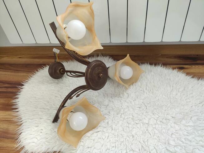 Lampa sufitowa wisząca/ żyrandol, 3-ramienna, klosze szklane