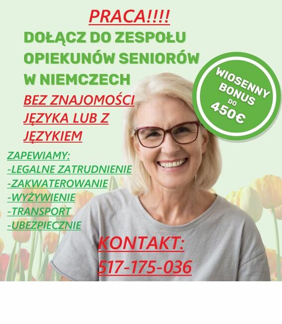PRACA-opiekun seniora Polska, Niemcy-wiek 22-69lat-od zaraz