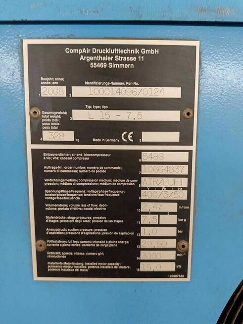 Kompresor renomowanej firmy Compair 15 KW.