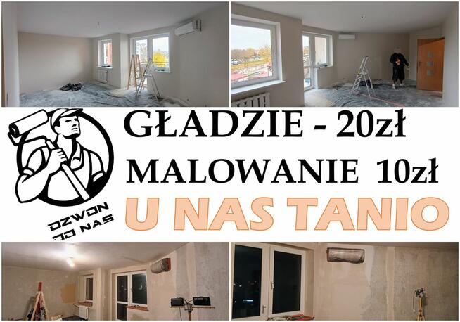 Malowanie Mieszkań 10zł, Gładź 20zł, Malarz, Szpachlarz