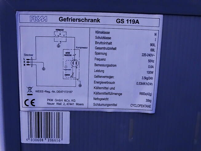 Zamrażarka PKM GS 119A 90 litrów