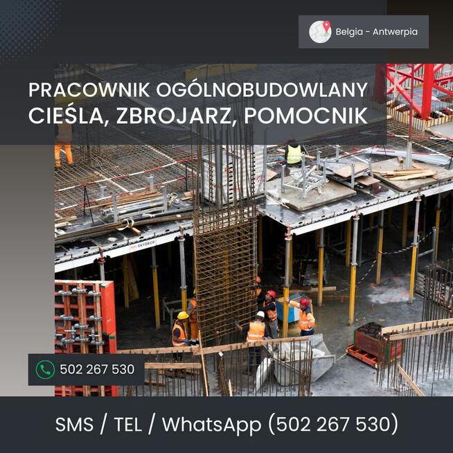 Pracownik ogólnobudowlany: cieśla, zbrojarz. Bielgia. B2B